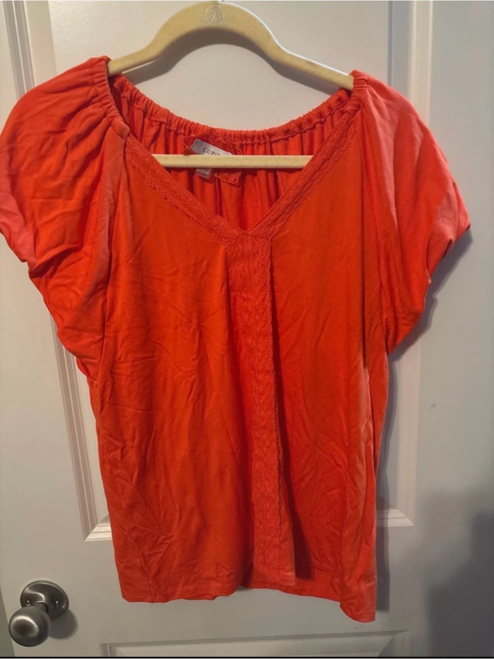 Cupio V-Neck Short Sleeve Blouse in Vibrant Orange
